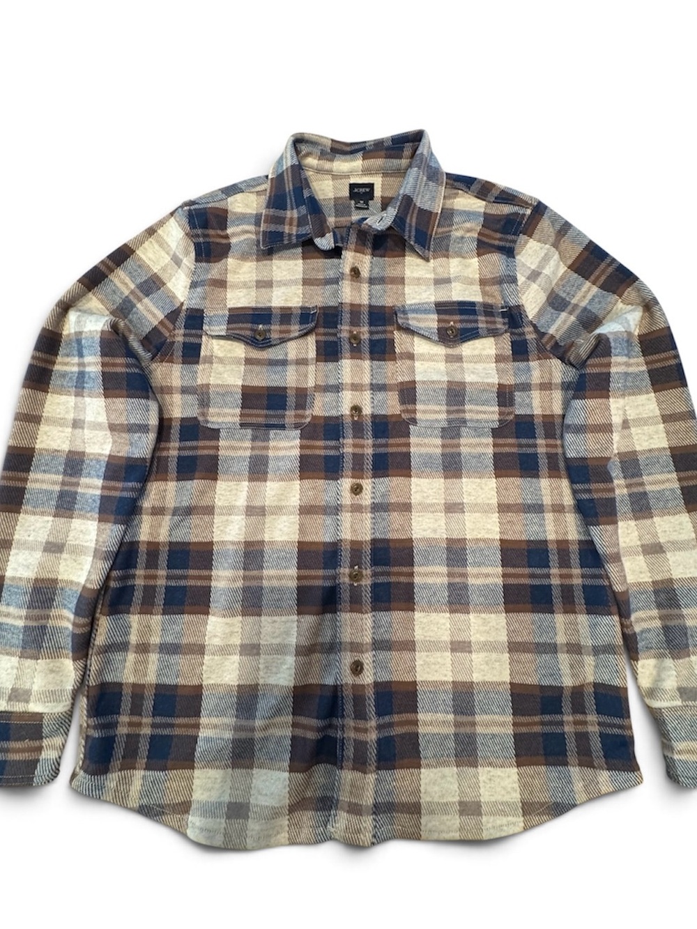 J. Crew Plaid Button-Down Shirt - Blue, Brown & Cream
